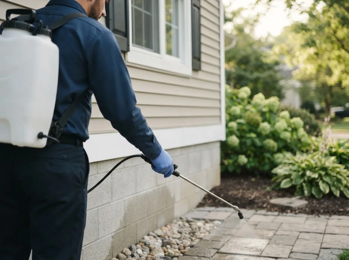 Pest control technician inspecting a home in Milo, IA